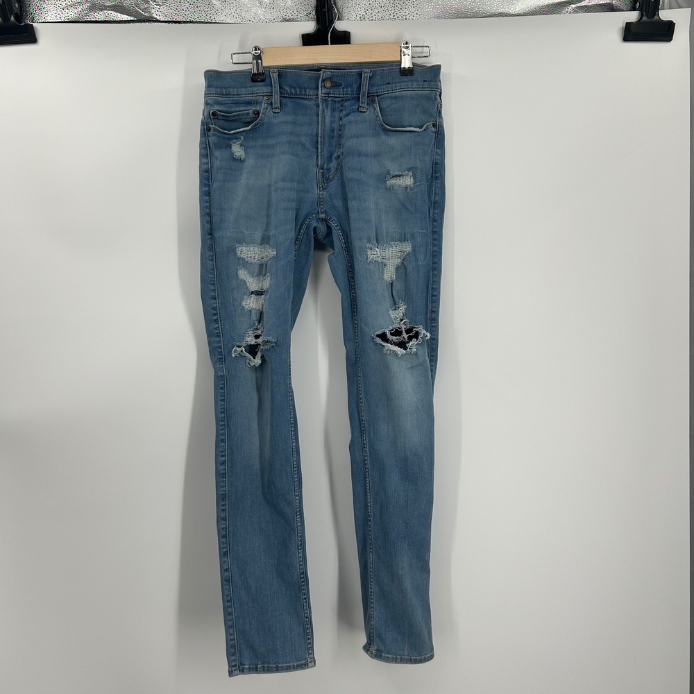 Hollister Skinny Extreme Stretch Distressed Ripped Jeans Light Wash Blue W30 L32